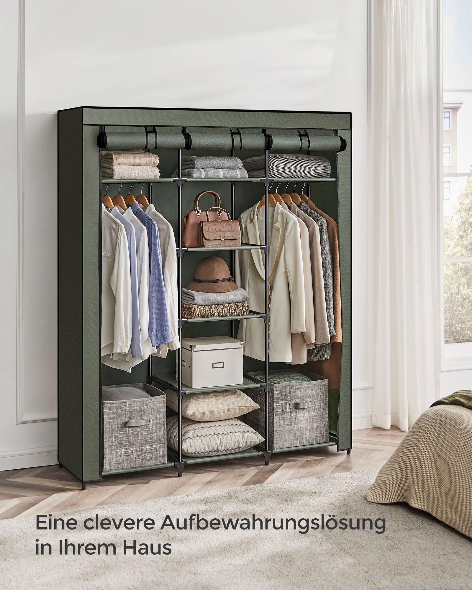 Kleiderschrank Stoffschrank faltbare Garderobe mit Kleiderstangen