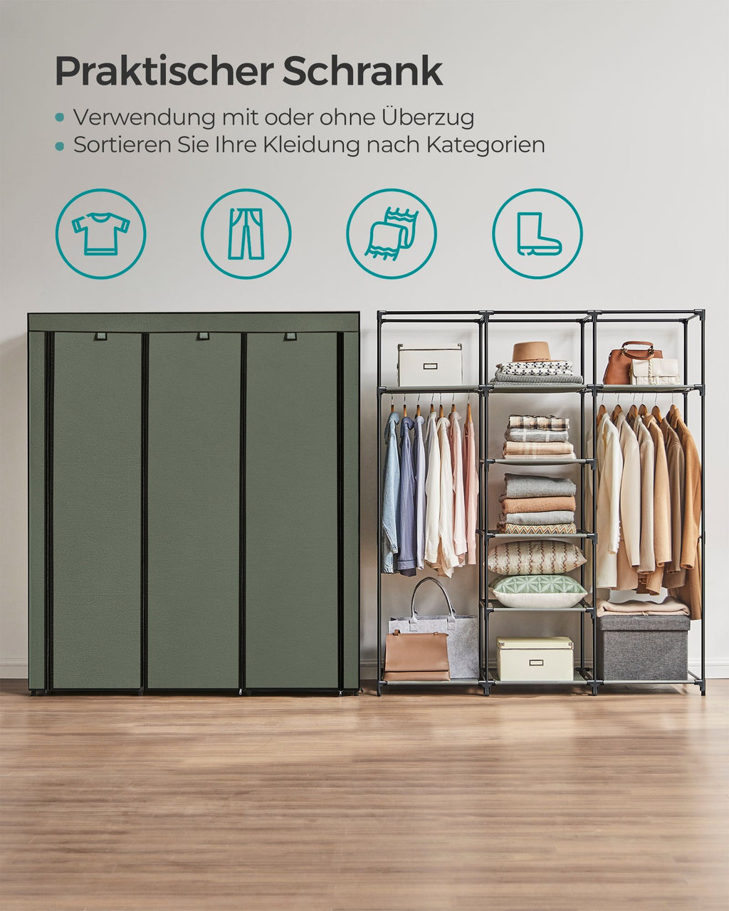 Kleiderschrank Stoffschrank faltbare Garderobe mit Kleiderstangen