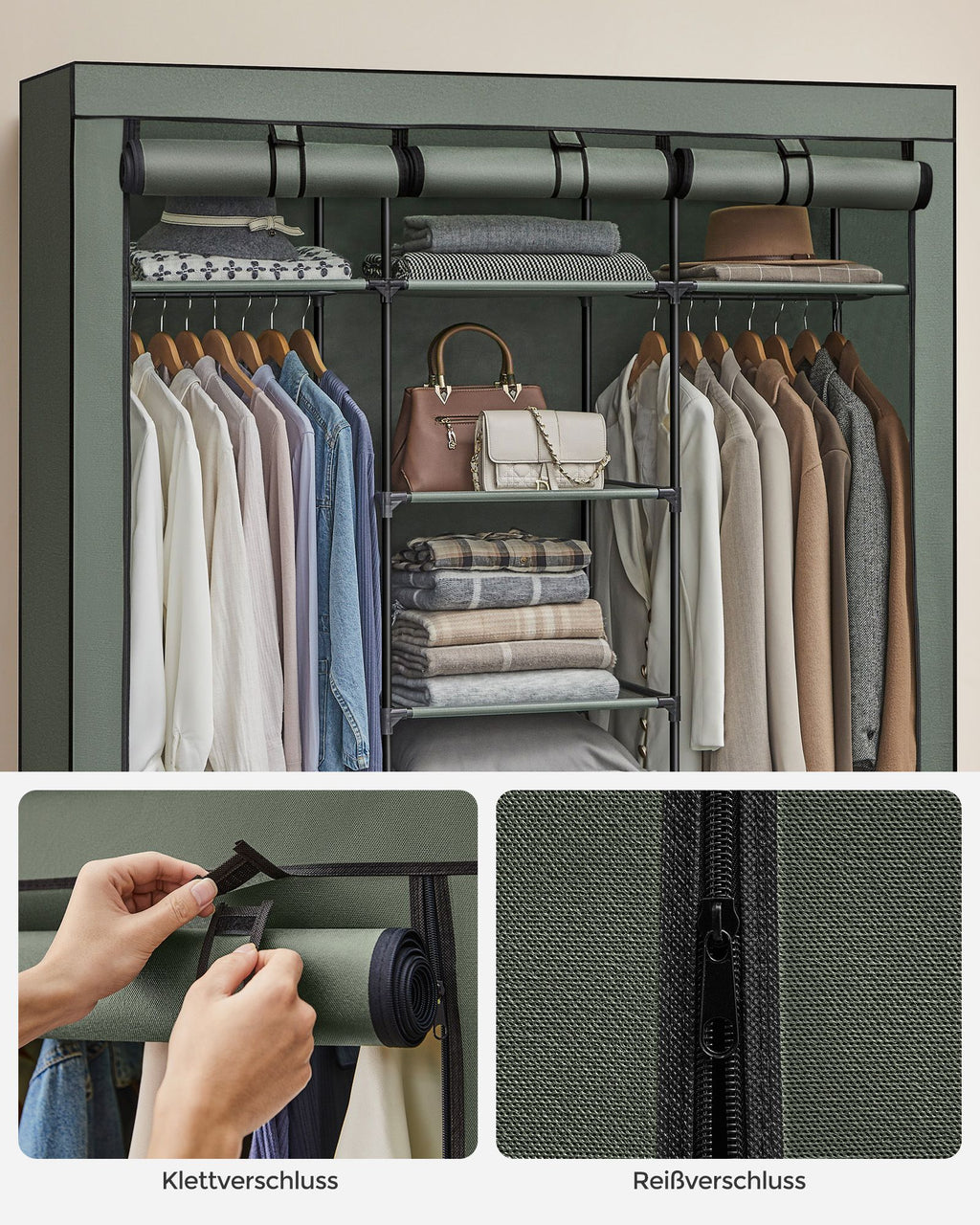 Kleiderschrank Stoffschrank faltbare Garderobe mit Kleiderstangen