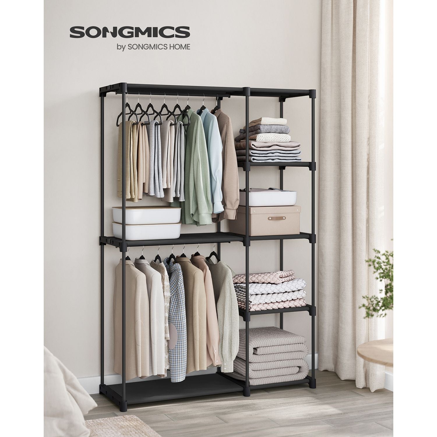 Kleiderschrank offen mit Kleiderstangen 43 x 124 x 182 cm schwarz