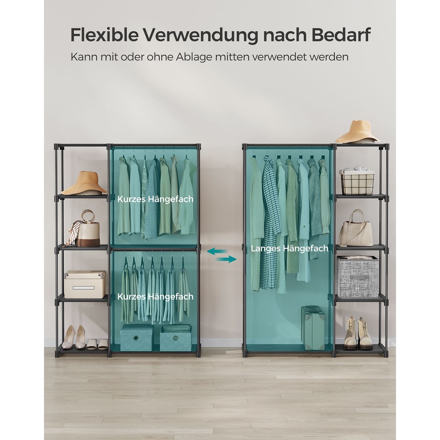 Kleiderschrank offen mit Kleiderstangen 43 x 124 x 182 cm schwarz