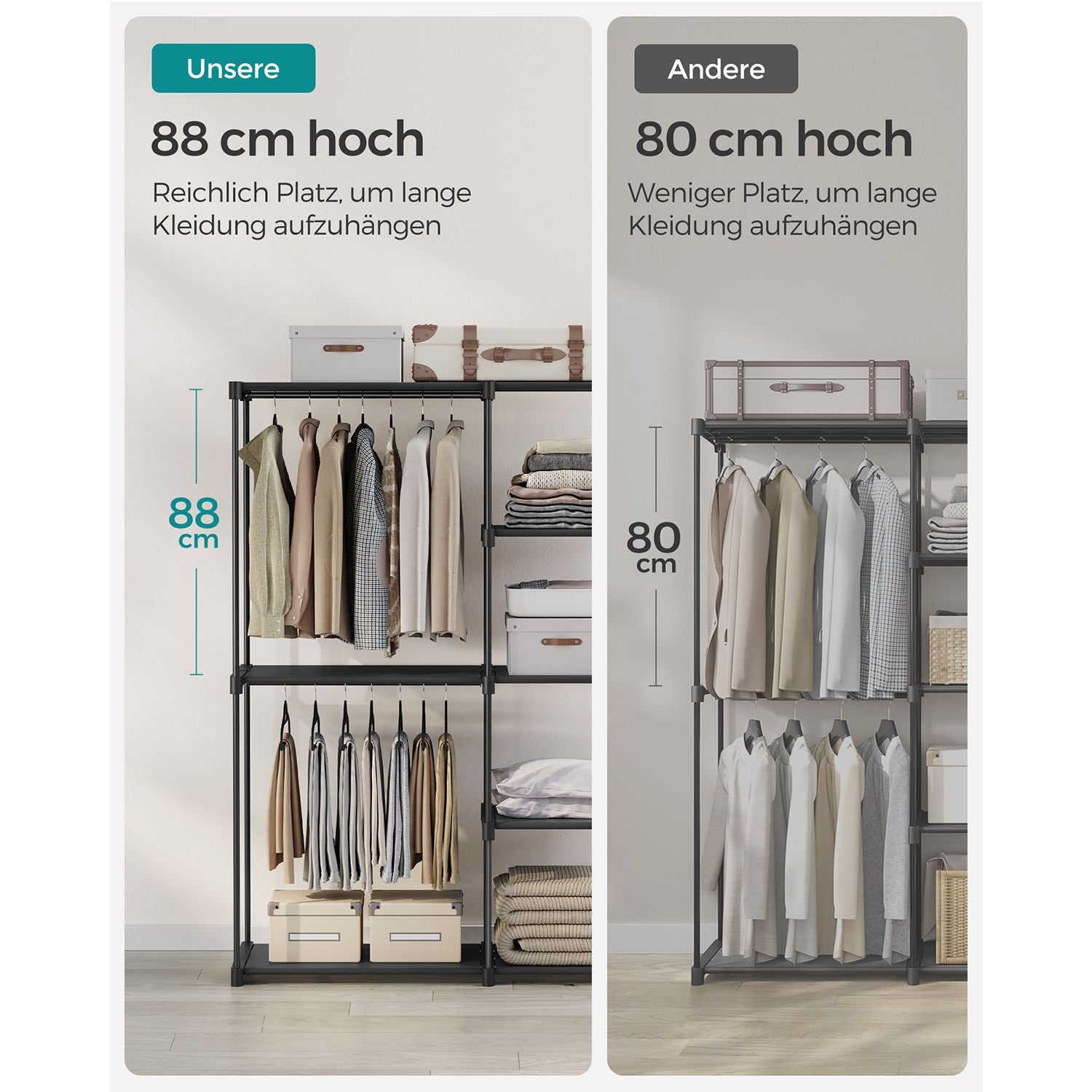Kleiderschrank offen mit Kleiderstangen 43 x 124 x 182 cm schwarz