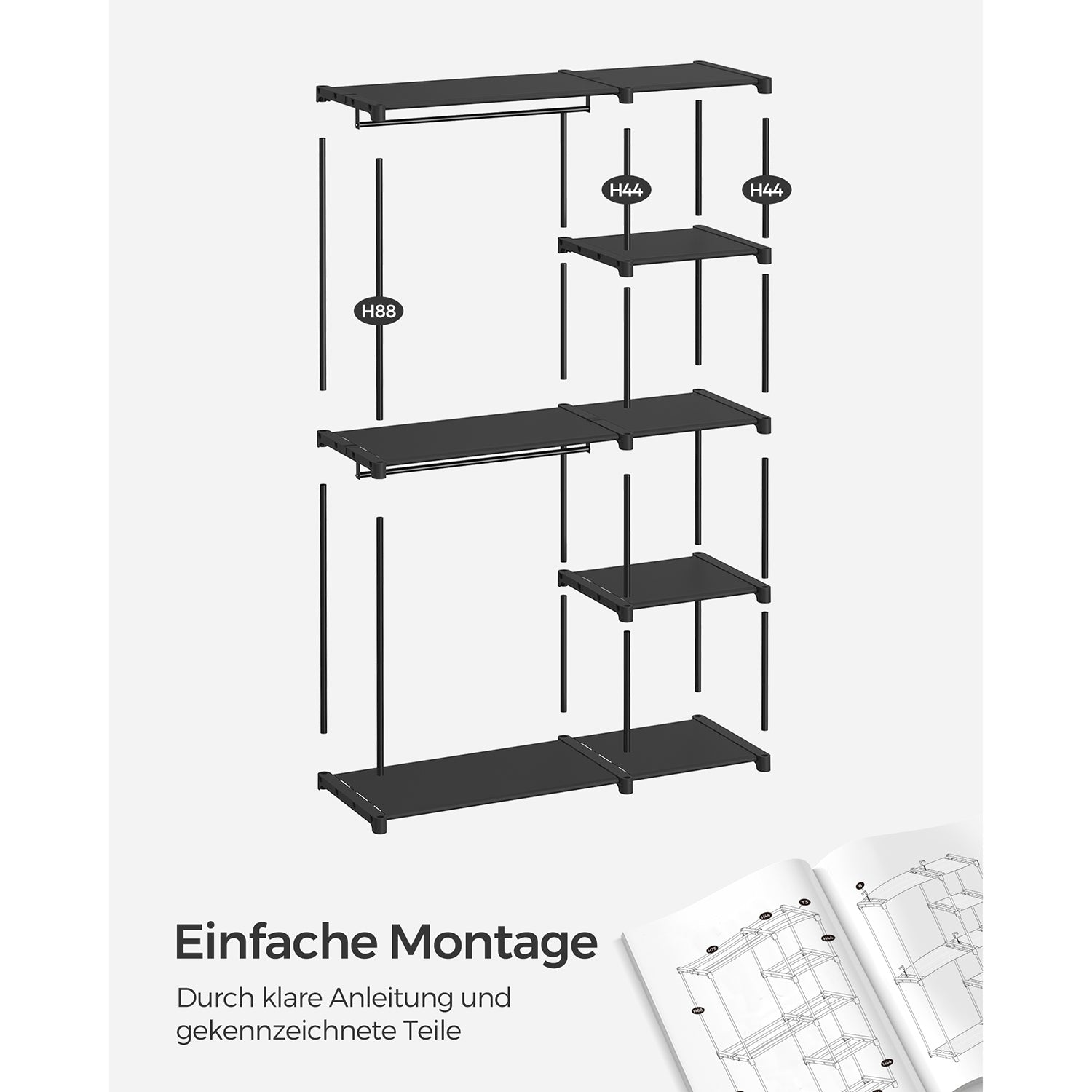Kleiderschrank offen mit Kleiderstangen 43 x 124 x 182 cm schwarz