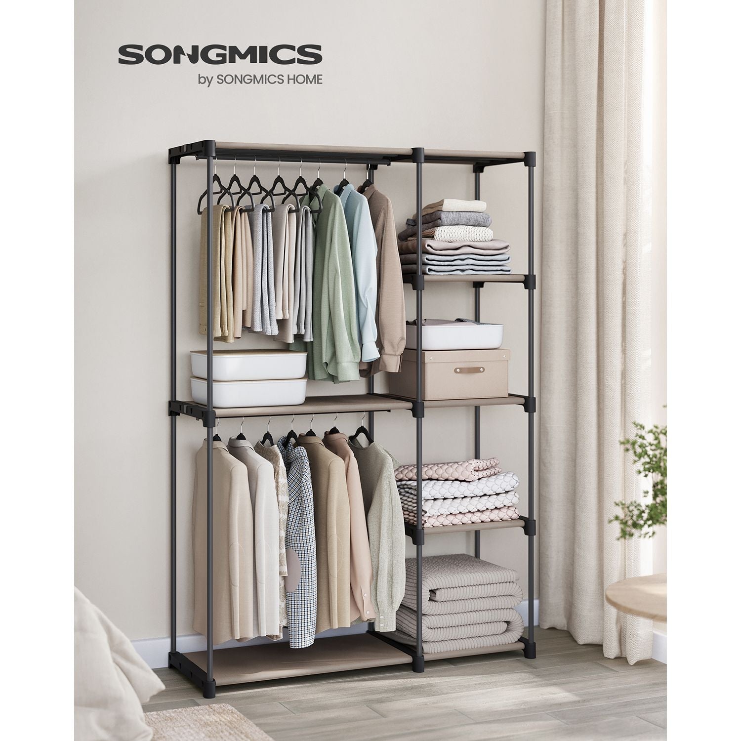 Kleiderschrank offen mit Kleiderstangen 43 x 124 x 182 cm Taupe