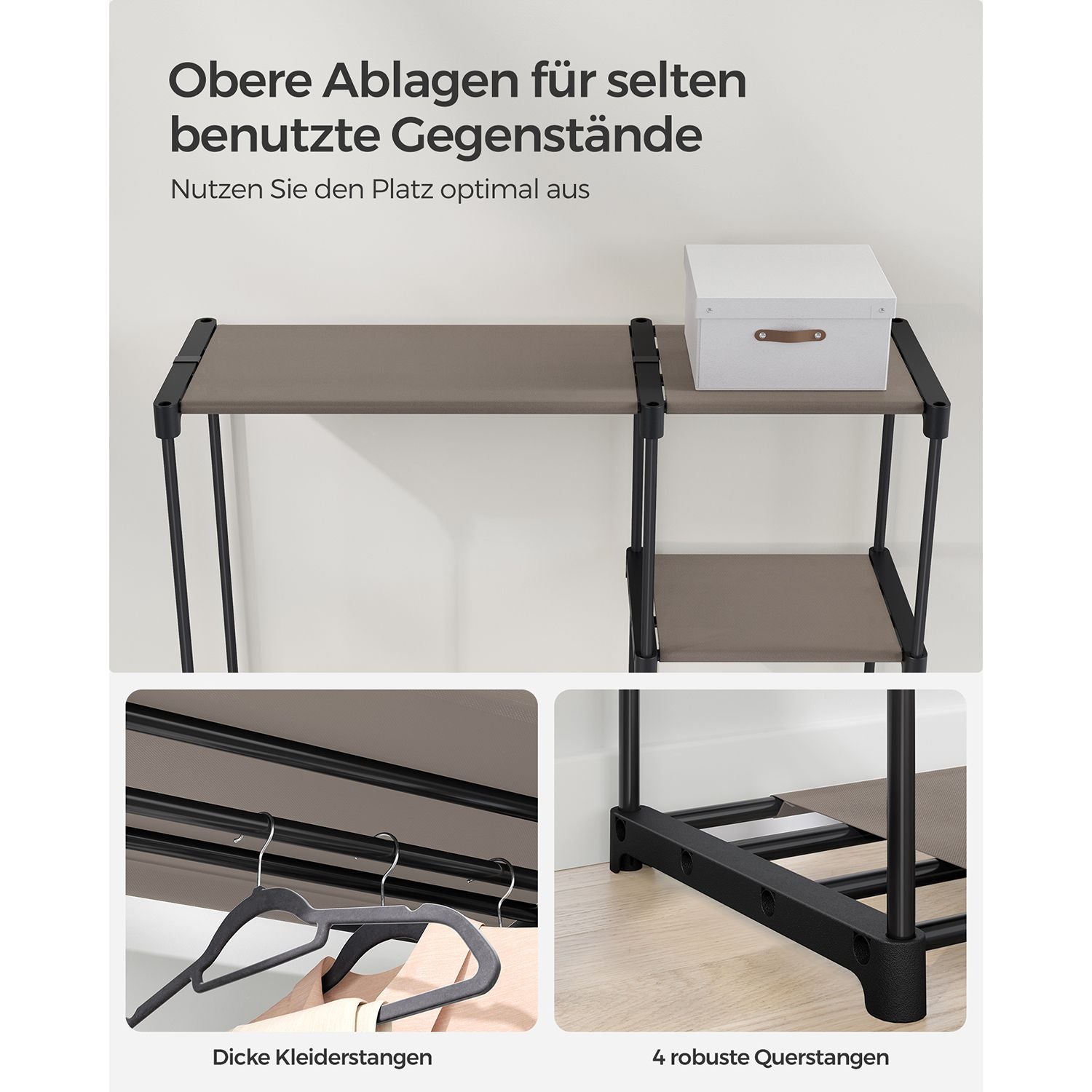 Kleiderschrank offen mit Kleiderstangen 43 x 124 x 182 cm Taupe
