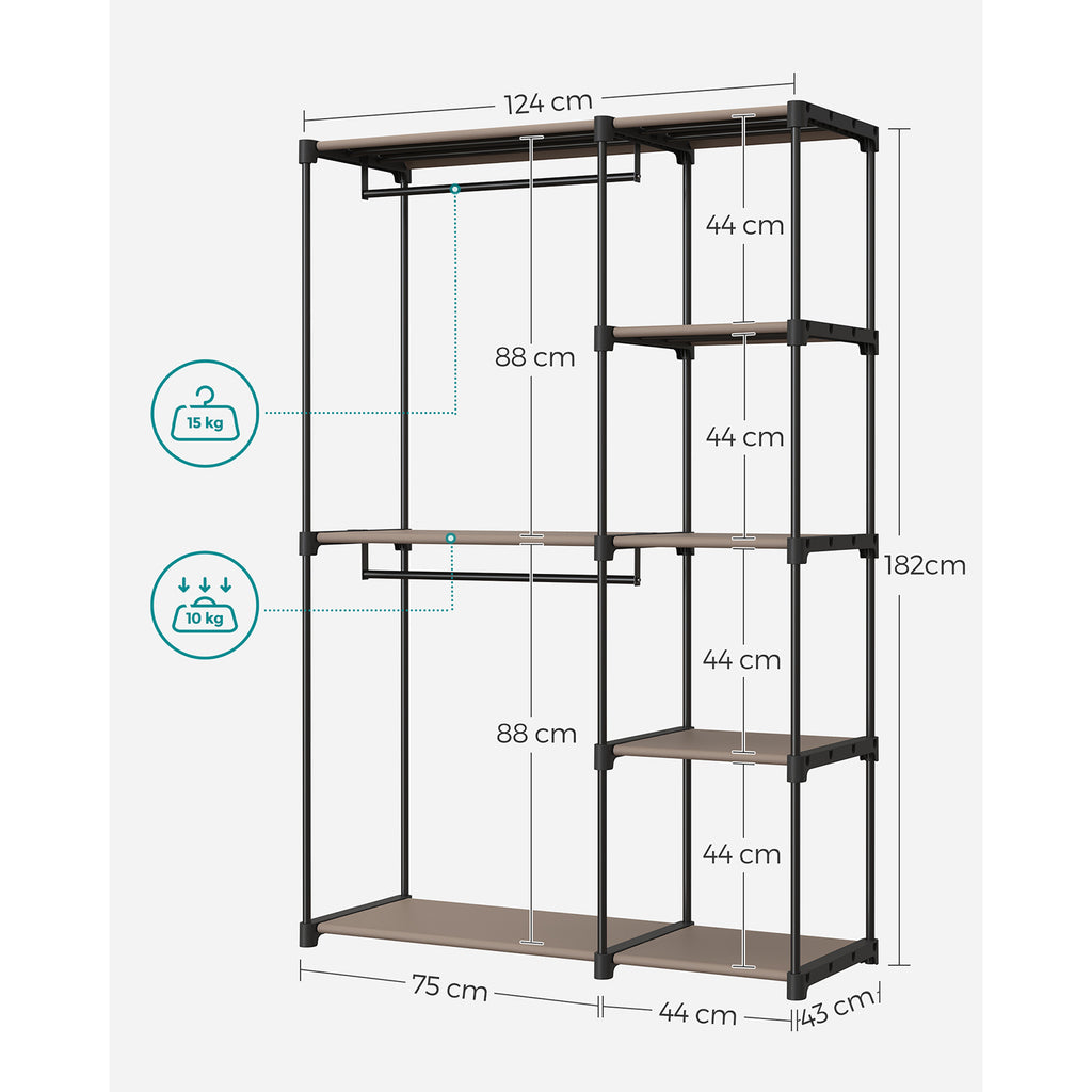Kleiderschrank offen mit Kleiderstangen 43 x 124 x 182 cm Taupe