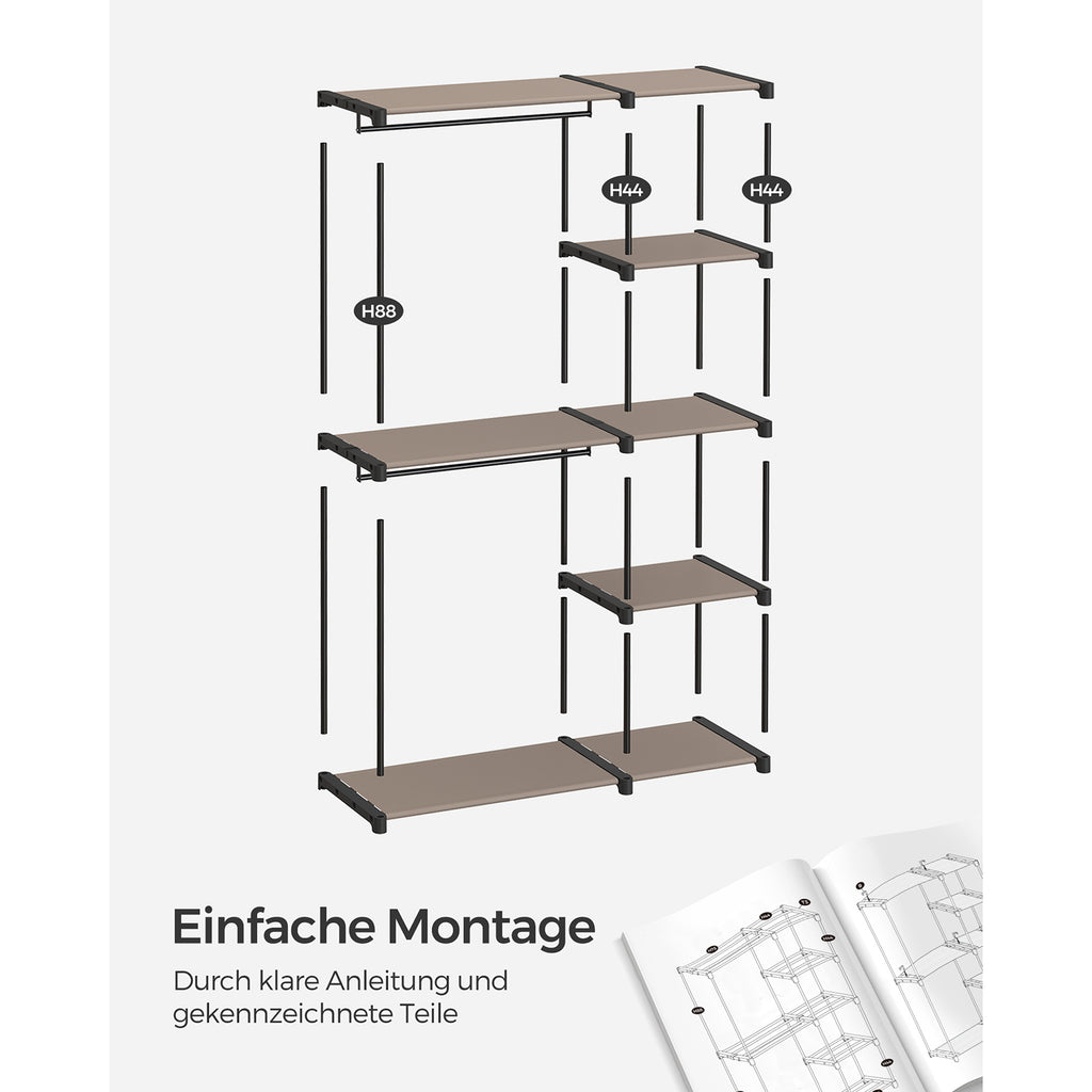 Kleiderschrank offen mit Kleiderstangen 43 x 124 x 182 cm Taupe