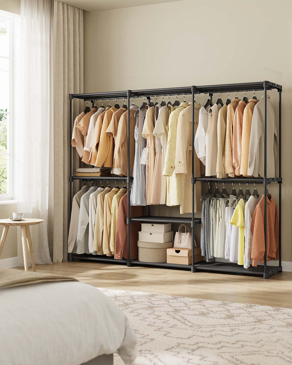 Kleiderschrank mit 5 Hängefächern 205 x 43 x 166 cm schwarz