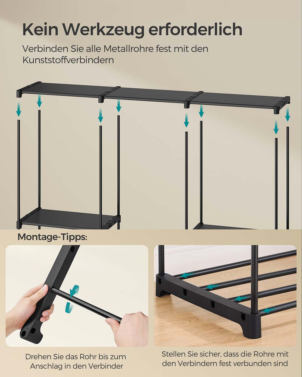 Kleiderschrank mit 5 Hängefächern 205 x 43 x 166 cm schwarz
