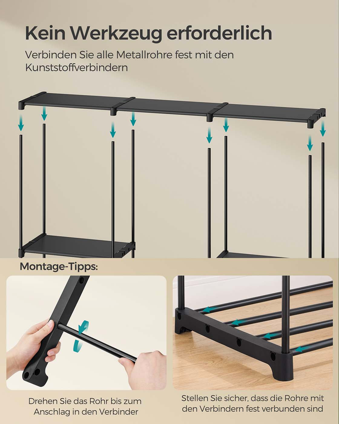 Kleiderschrank mit 5 Hängefächern 205 x 43 x 166 cm schwarz