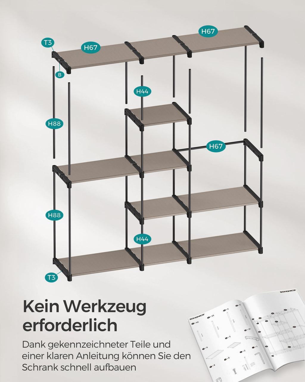 freistehende Garderobe mit Kleiderstangen taupe