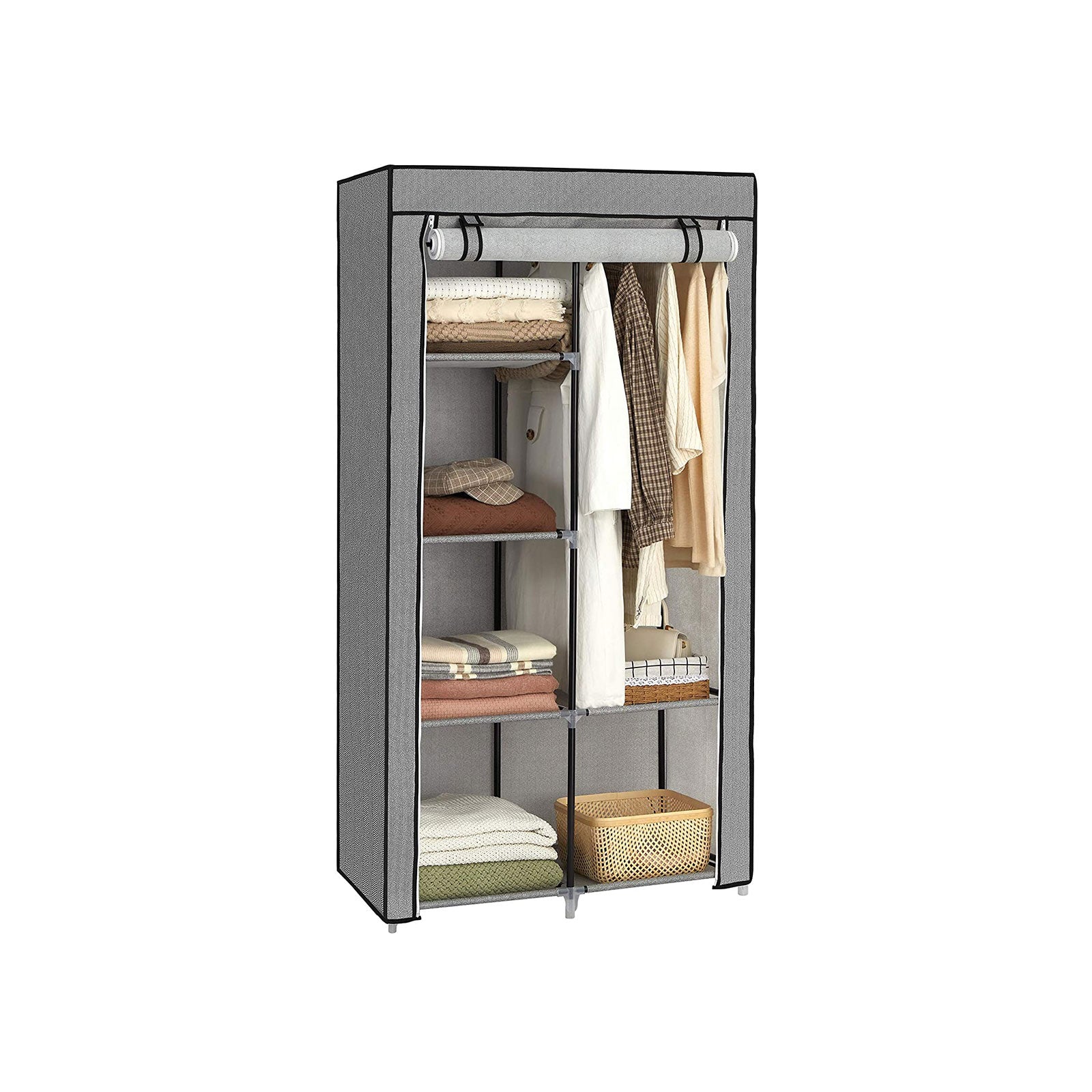 Stoffschrank Metallrohre Grau