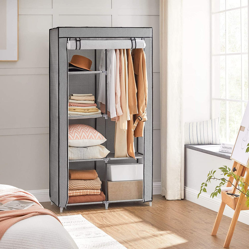 Stoffschrank Metallrohre Grau