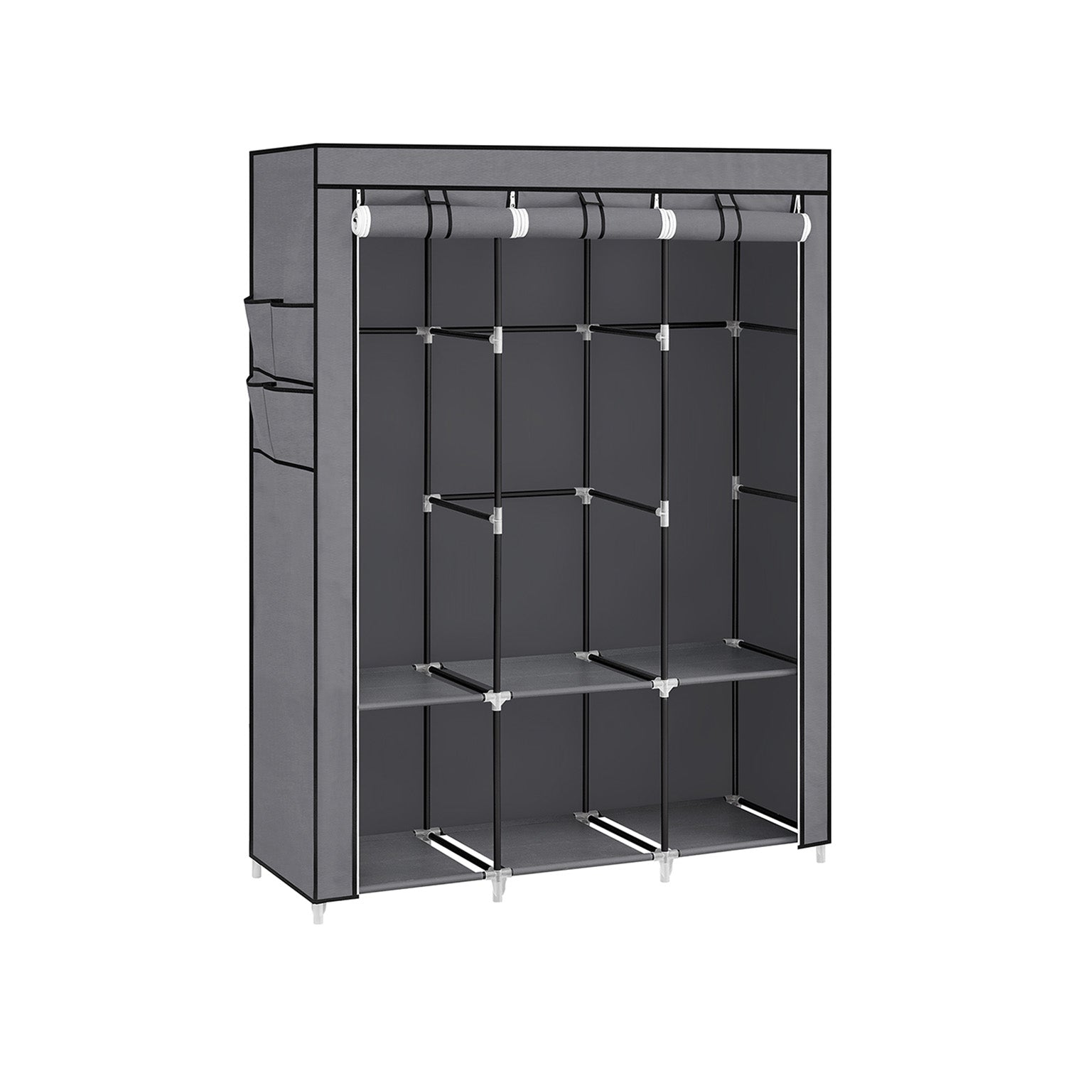 Stoffschrank mit 3 Kleiderstangen und 4 Seitentaschen