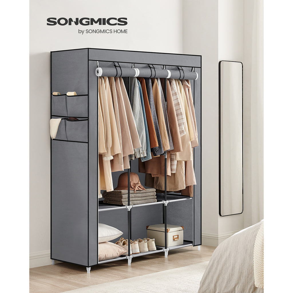 Stoffschrank mit 3 Kleiderstangen und 4 Seitentaschen