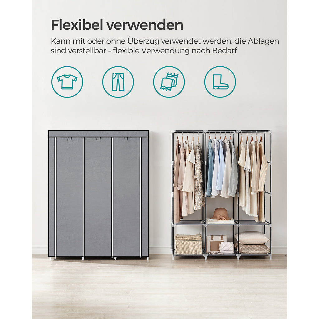 Stoffschrank mit 3 Kleiderstangen und 4 Seitentaschen