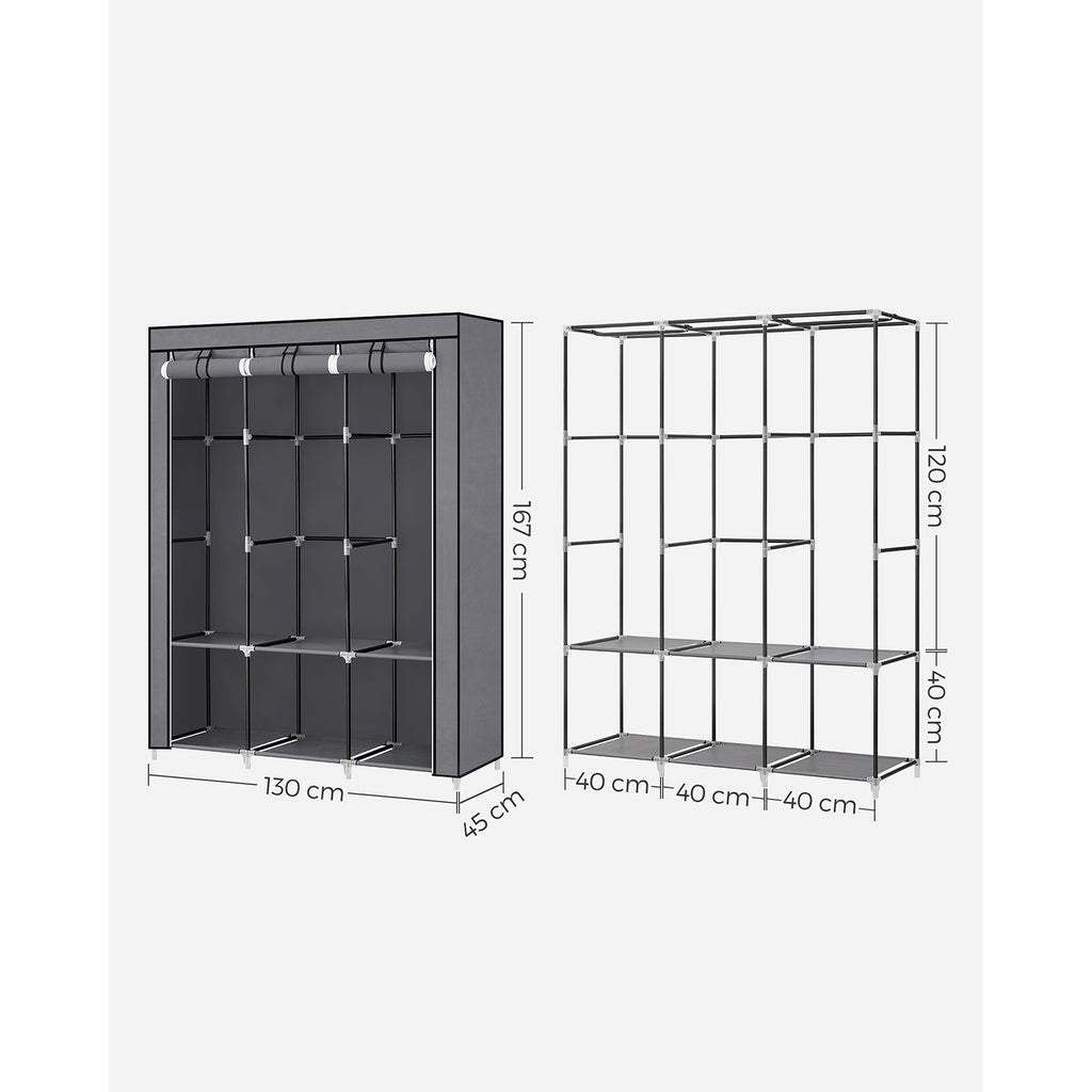Stoffschrank mit 3 Kleiderstangen und 4 Seitentaschen