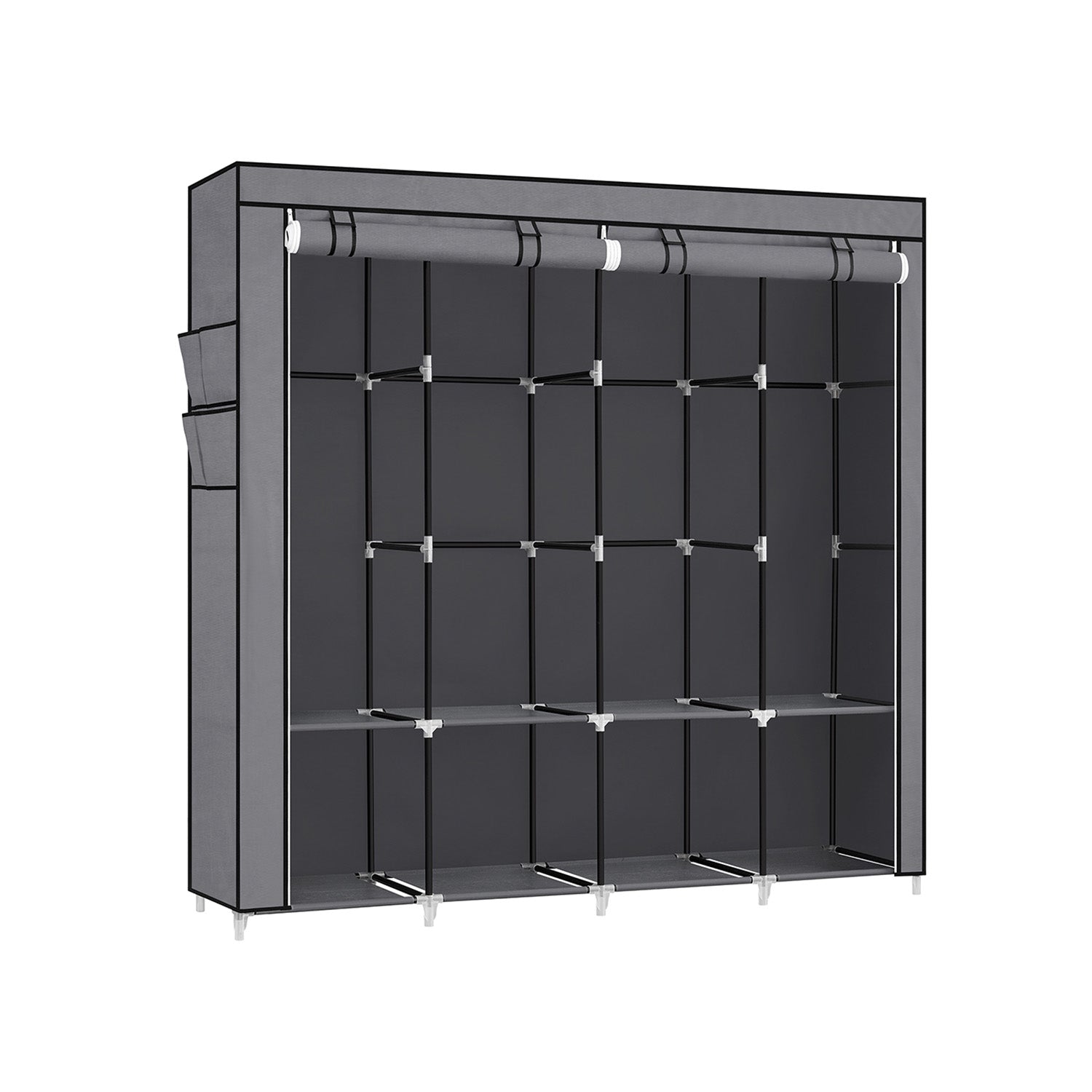 Stoffschrank mit 4 Kleiderstangen und 4 Seitentaschen