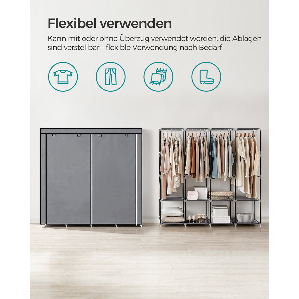 Stoffschrank mit 4 Kleiderstangen und 4 Seitentaschen
