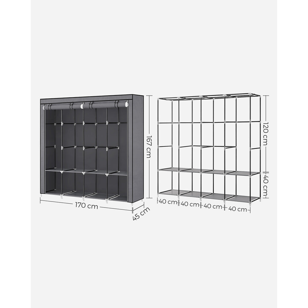 Stoffschrank mit 4 Kleiderstangen und 4 Seitentaschen