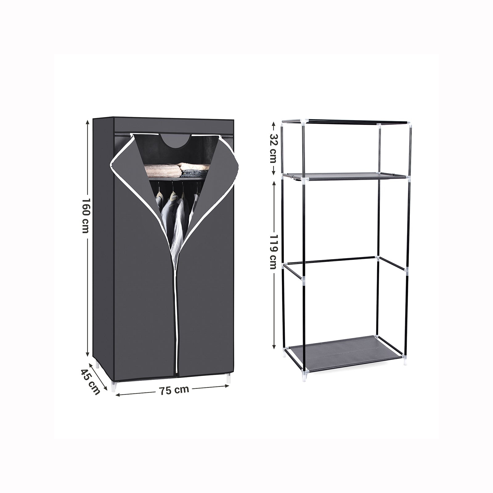 Faltschrank mit Kleiderstange