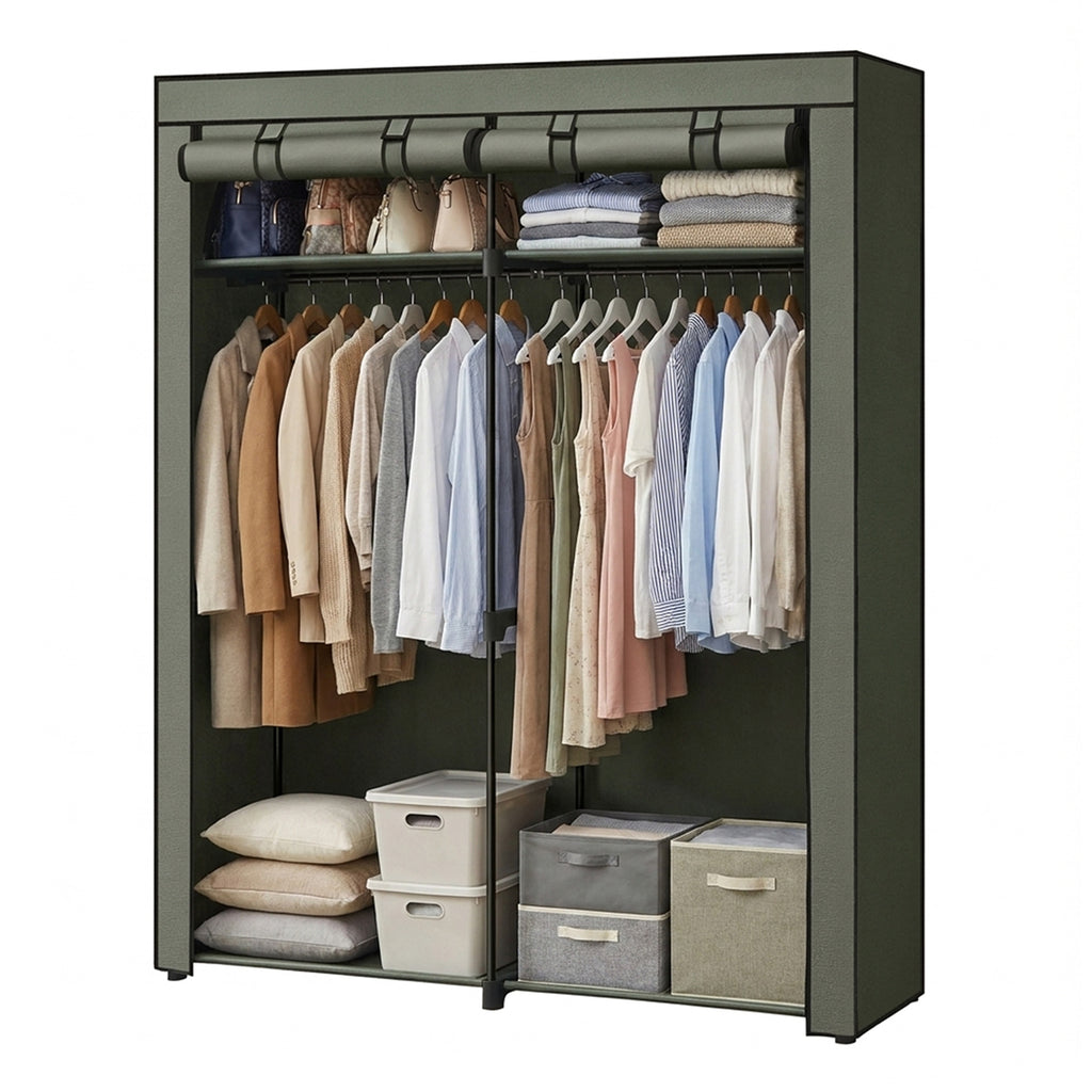 Kleiderschrank, Garderobe mit 2 Kleiderstangen, Kleidungsaufbewahrung
