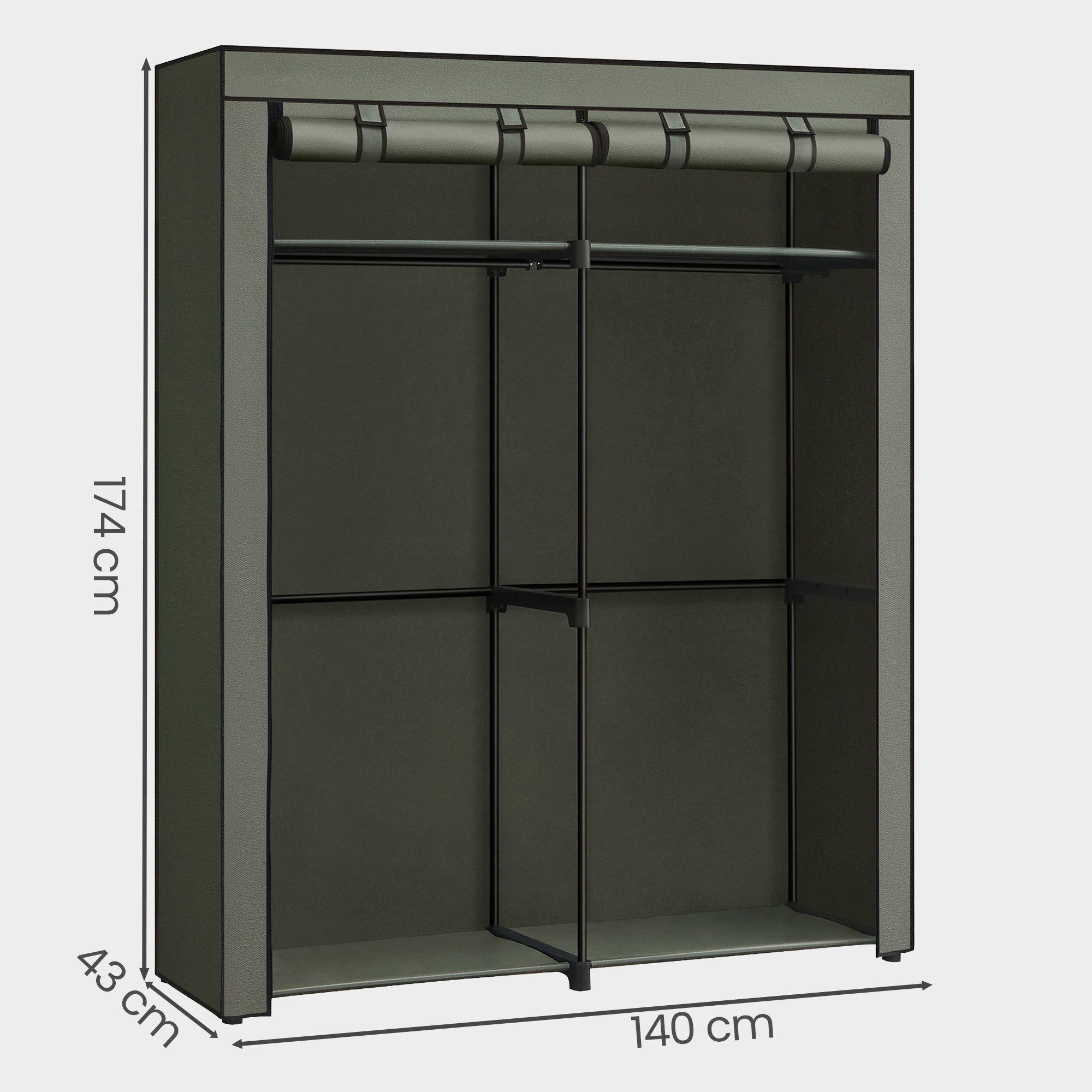 Kleiderschrank, Garderobe mit 2 Kleiderstangen, Kleidungsaufbewahrung