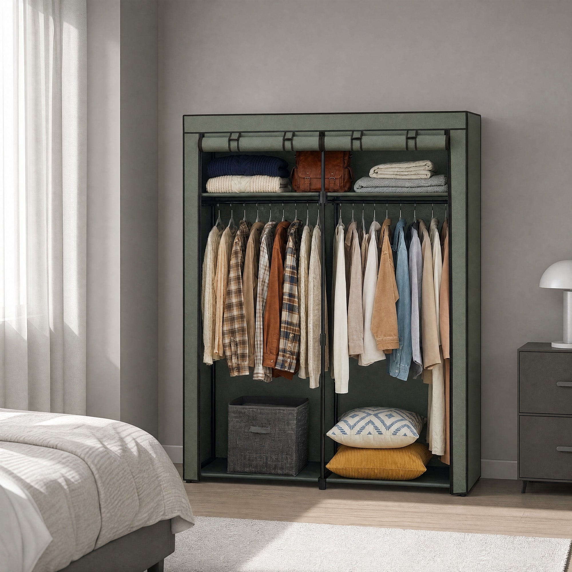 Kleiderschrank, Garderobe mit 2 Kleiderstangen, Kleidungsaufbewahrung