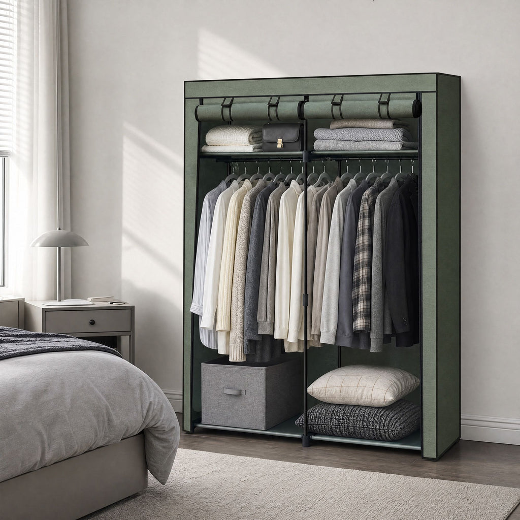 Kleiderschrank, Garderobe mit 2 Kleiderstangen, Kleidungsaufbewahrung