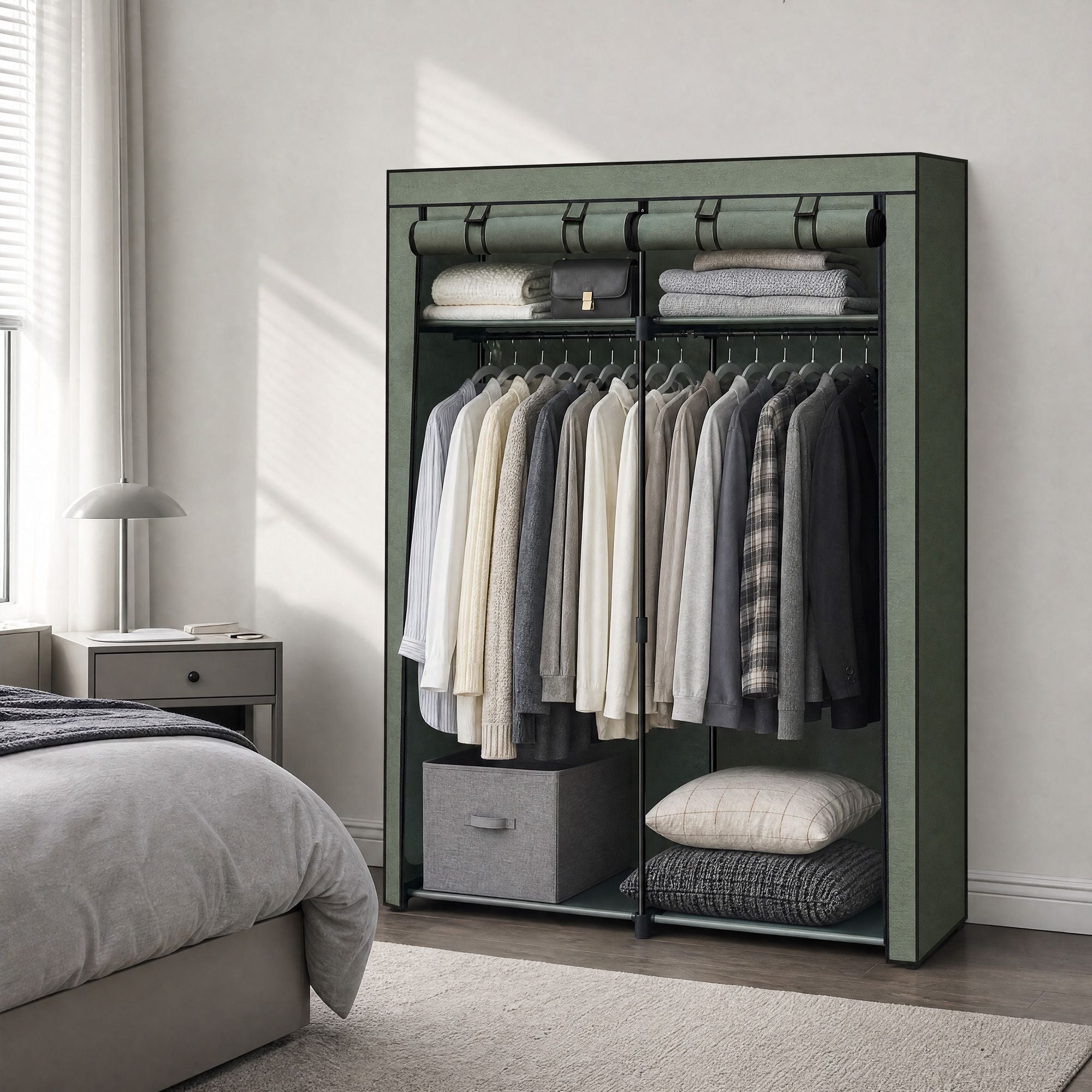 Kleiderschrank, Garderobe mit 2 Kleiderstangen, Kleidungsaufbewahrung