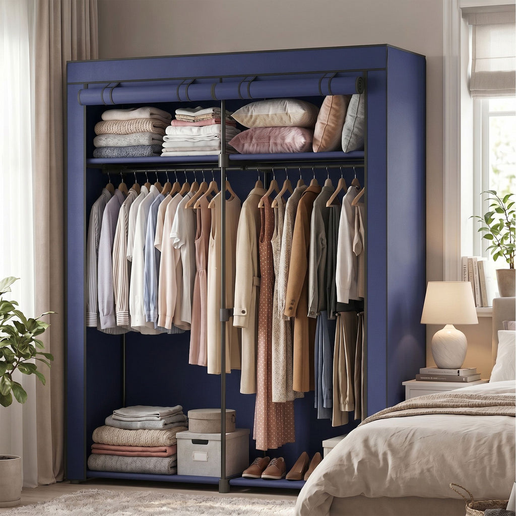 Kleiderschrank, Garderobe mit 2 Kleiderstangen, Kleidungsaufbewahrung