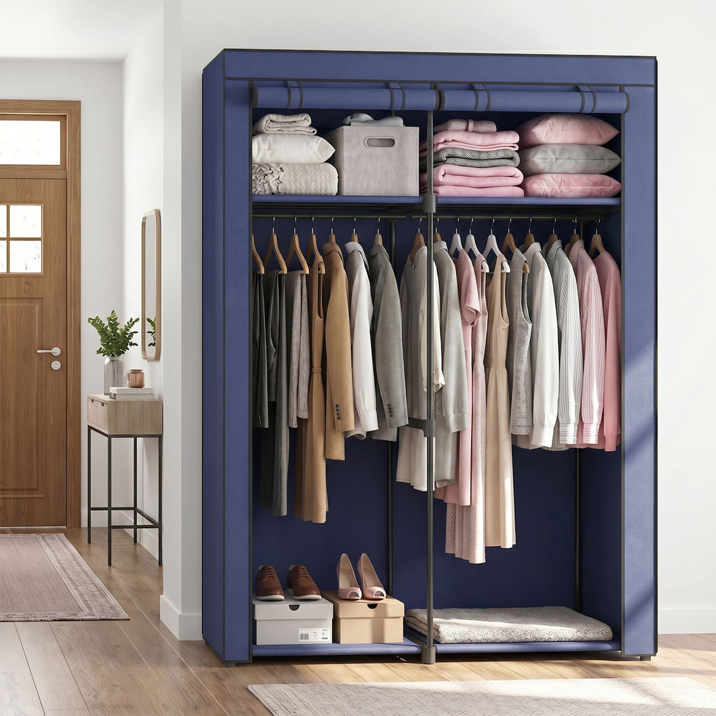 Kleiderschrank, Garderobe mit 2 Kleiderstangen, Kleidungsaufbewahrung