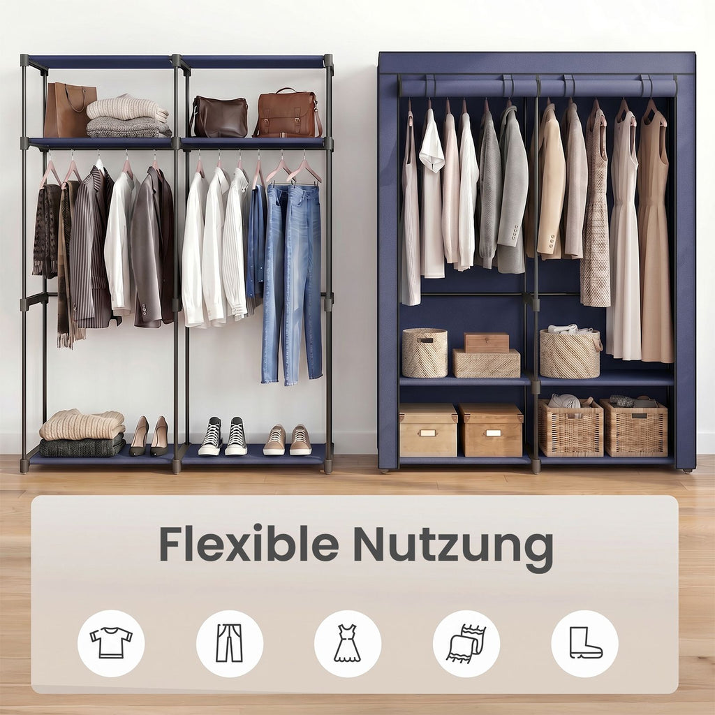 Kleiderschrank, Garderobe mit 2 Kleiderstangen, Kleidungsaufbewahrung