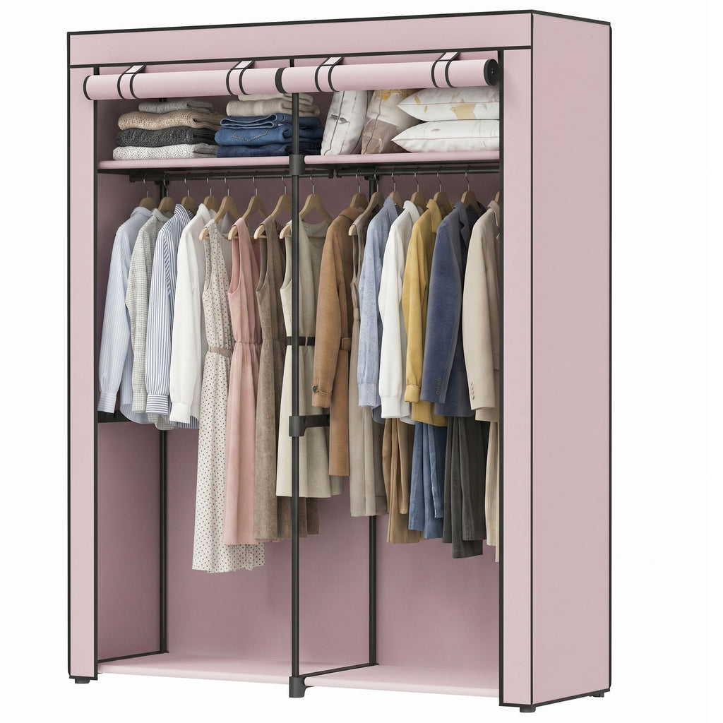 Kleiderschrank, Garderobe mit 2 Kleiderstangen, Kleidungsaufbewahrung
