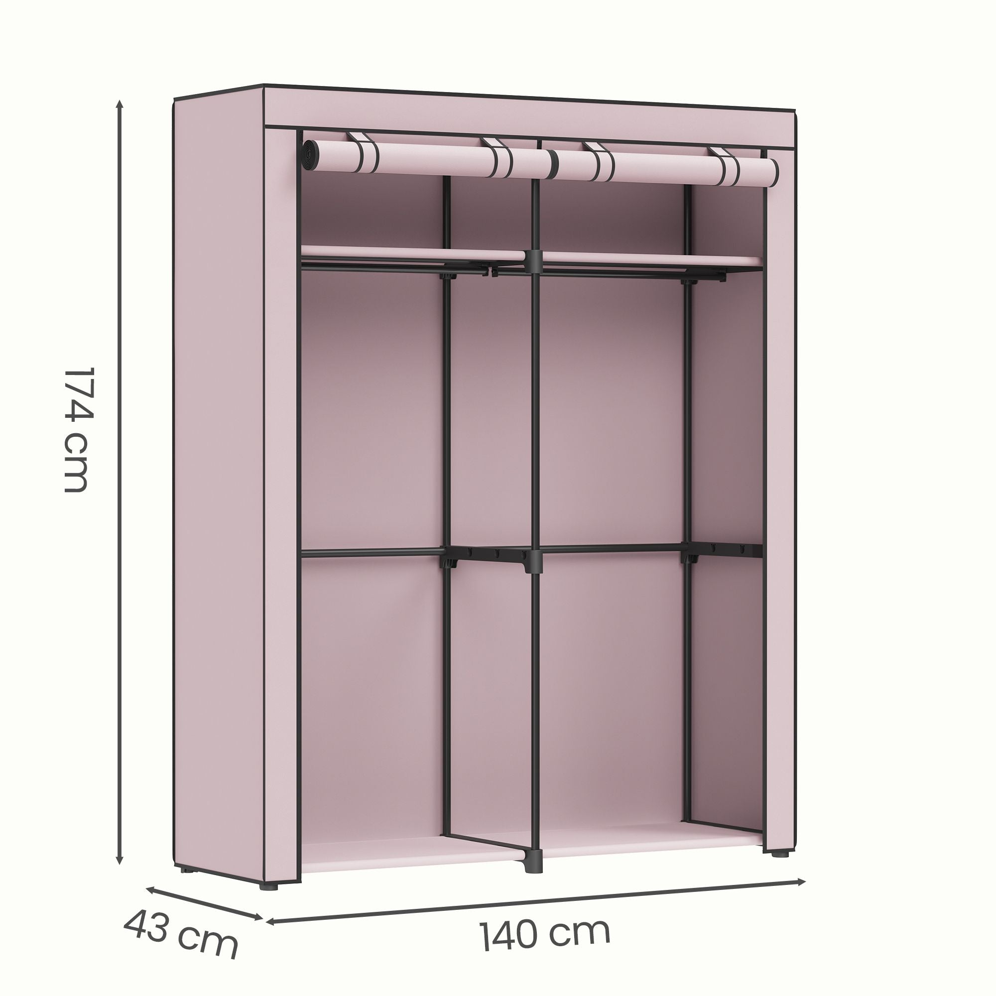 Kleiderschrank, Garderobe mit 2 Kleiderstangen, Kleidungsaufbewahrung