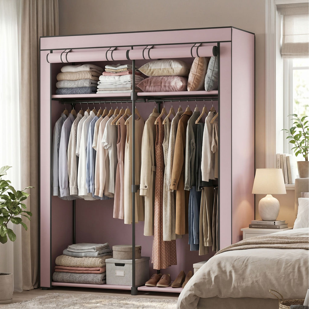 Kleiderschrank, Garderobe mit 2 Kleiderstangen, Kleidungsaufbewahrung