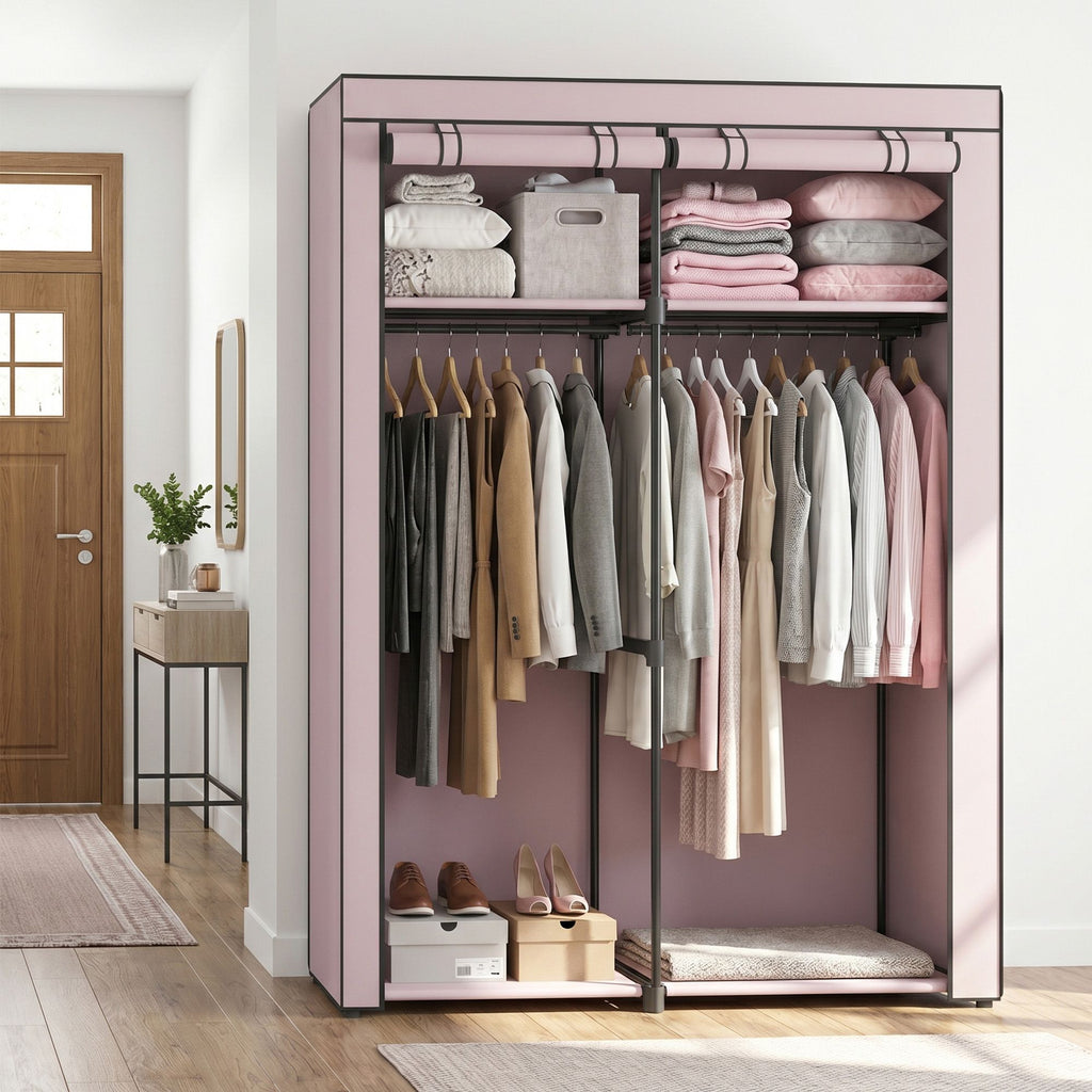 Kleiderschrank, Garderobe mit 2 Kleiderstangen, Kleidungsaufbewahrung