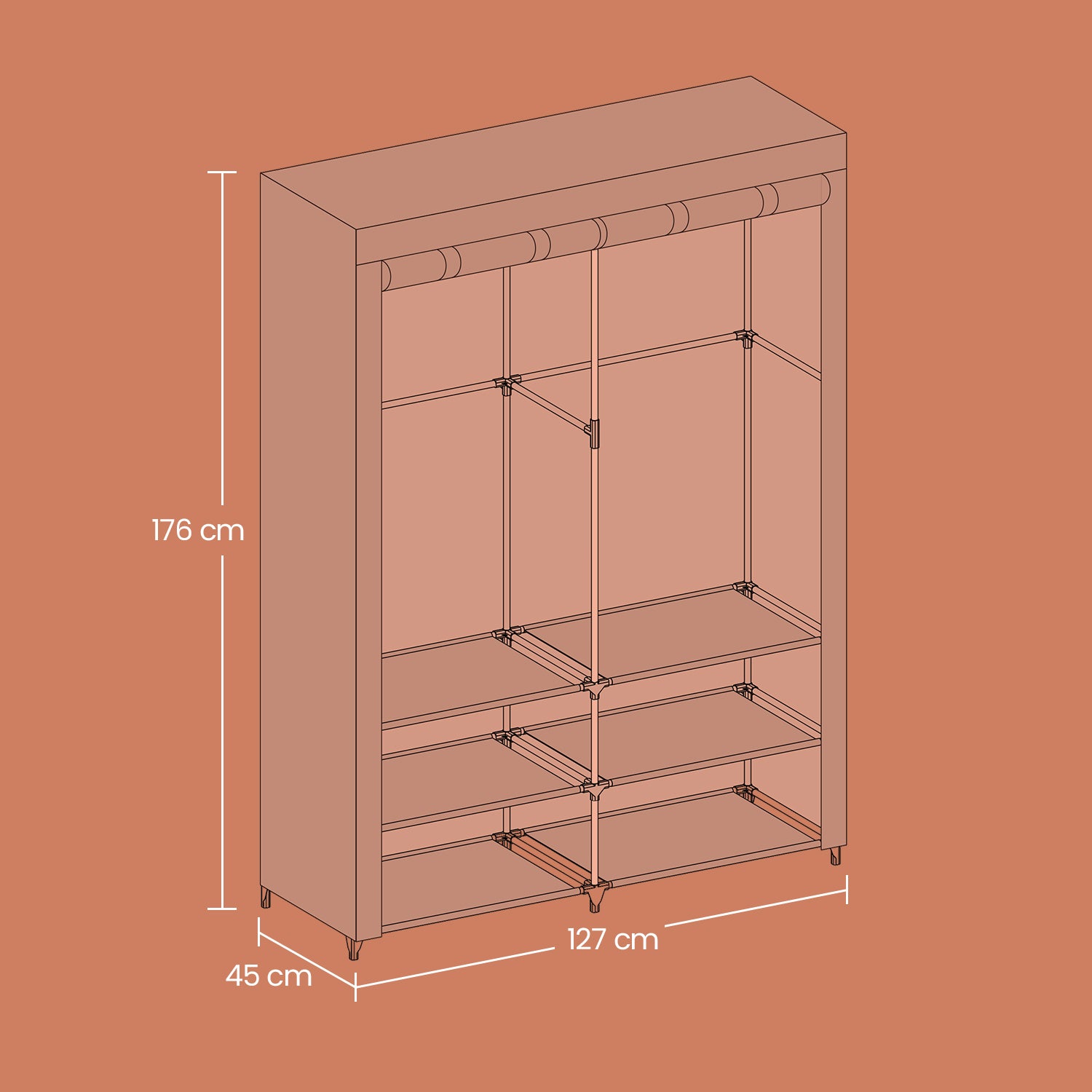 Stoffschrank, Kleiderschrank, 45 x 127 x 176 cm