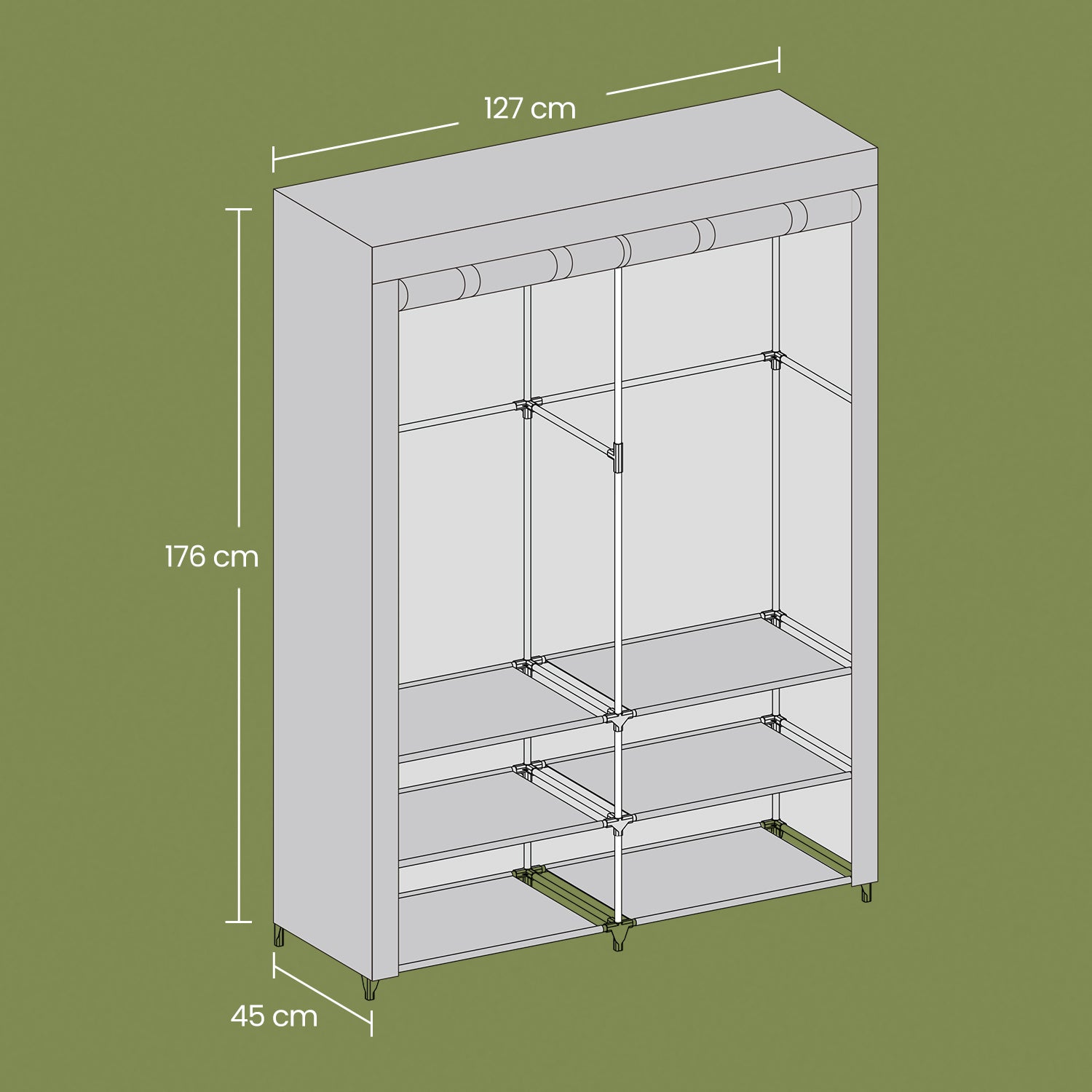 Stoffschrank, Kleiderschrank, 45 x 127 x 176 cm