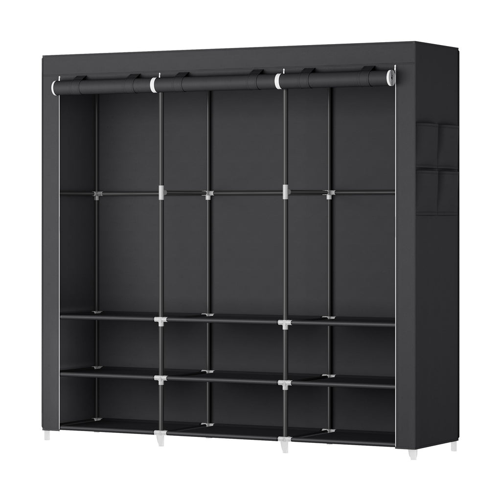 Kleiderschrank aus Stoff mit 3 Hängefächern, Regalen und 4 Taschen, Garderobe für Schlafzimmer