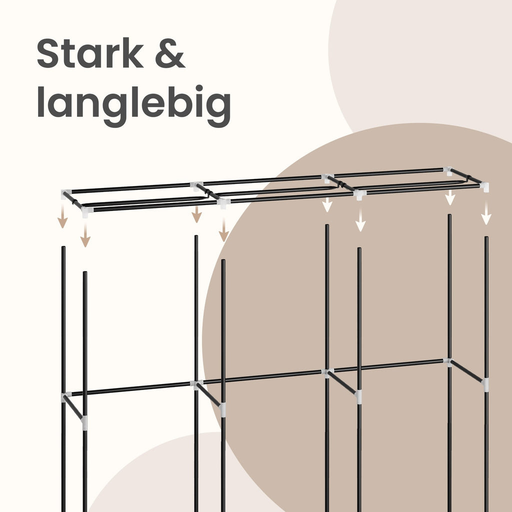 Kleiderschrank aus Stoff mit 3 Hängefächern, Regalen und 4 Taschen, Garderobe für Schlafzimmer