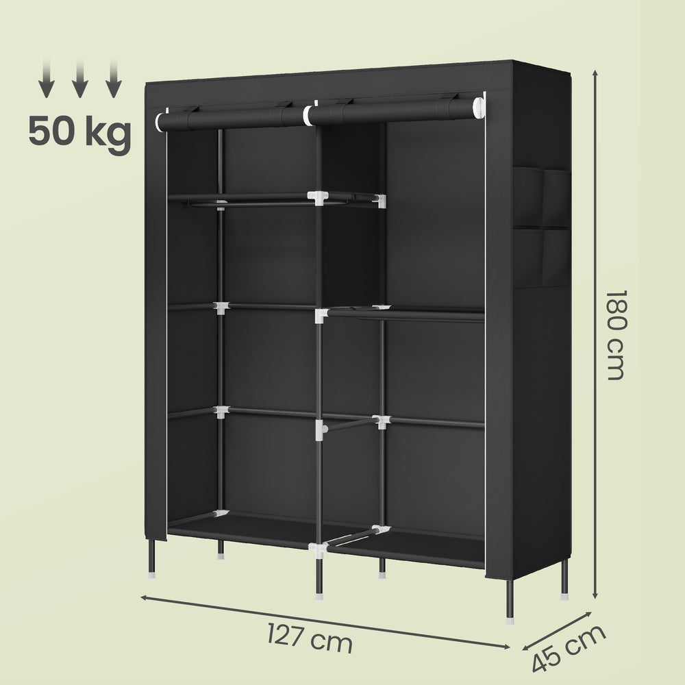 Stoffschrank mit Kleiderstange, Kleiderschrank mit Seitentaschen, Schrank für Schlafzimmer
