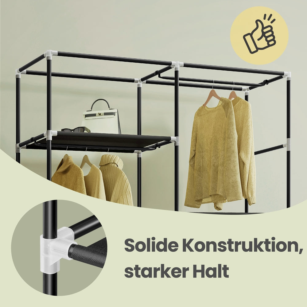 Stoffschrank mit Kleiderstange, Kleiderschrank mit Seitentaschen, Schrank für Schlafzimmer