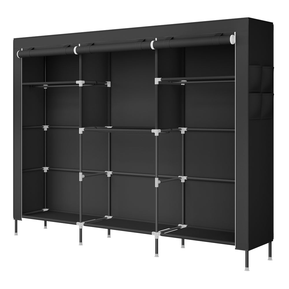 Stoffschrank mit Kleiderstange, Kleiderschrank mit Seitentaschen, Schrank für Schlafzimmer