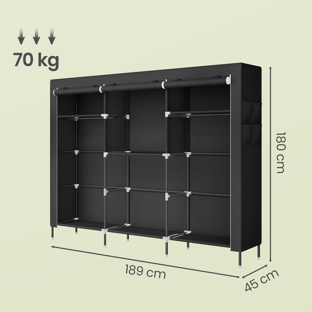 Stoffschrank mit Kleiderstange, Kleiderschrank mit Seitentaschen, Schrank für Schlafzimmer