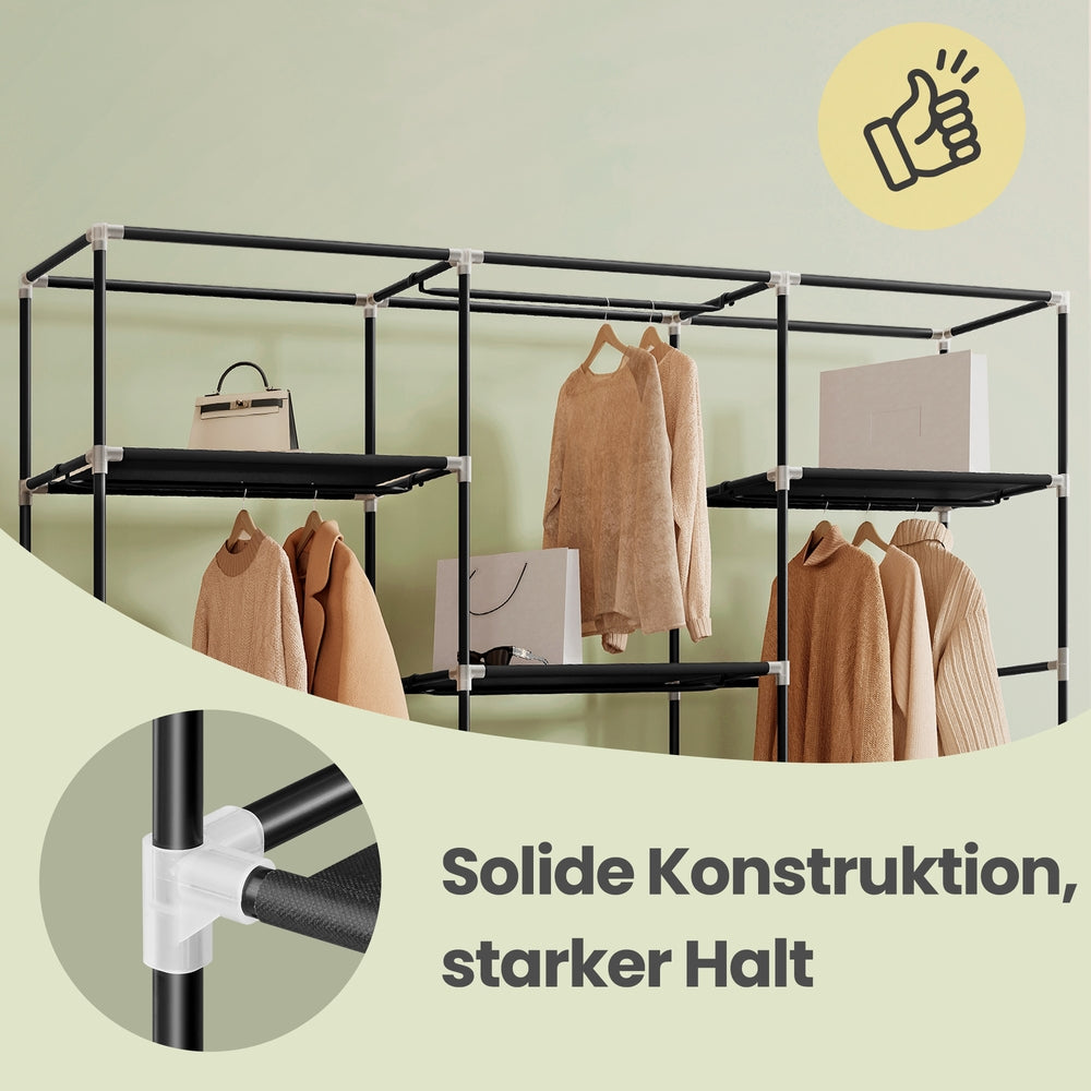Stoffschrank mit Kleiderstange, Kleiderschrank mit Seitentaschen, Schrank für Schlafzimmer