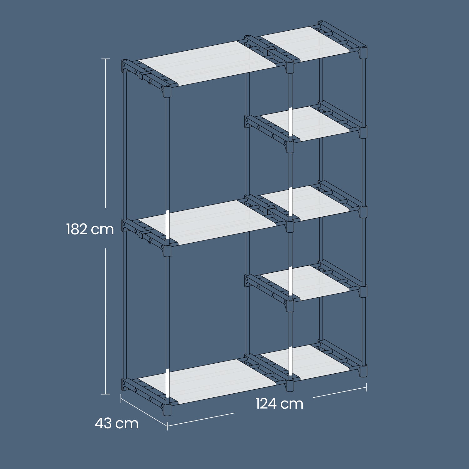 Kleiderschrank offen mit Kleiderstangen 43 x 124 x 182 cm schwarz