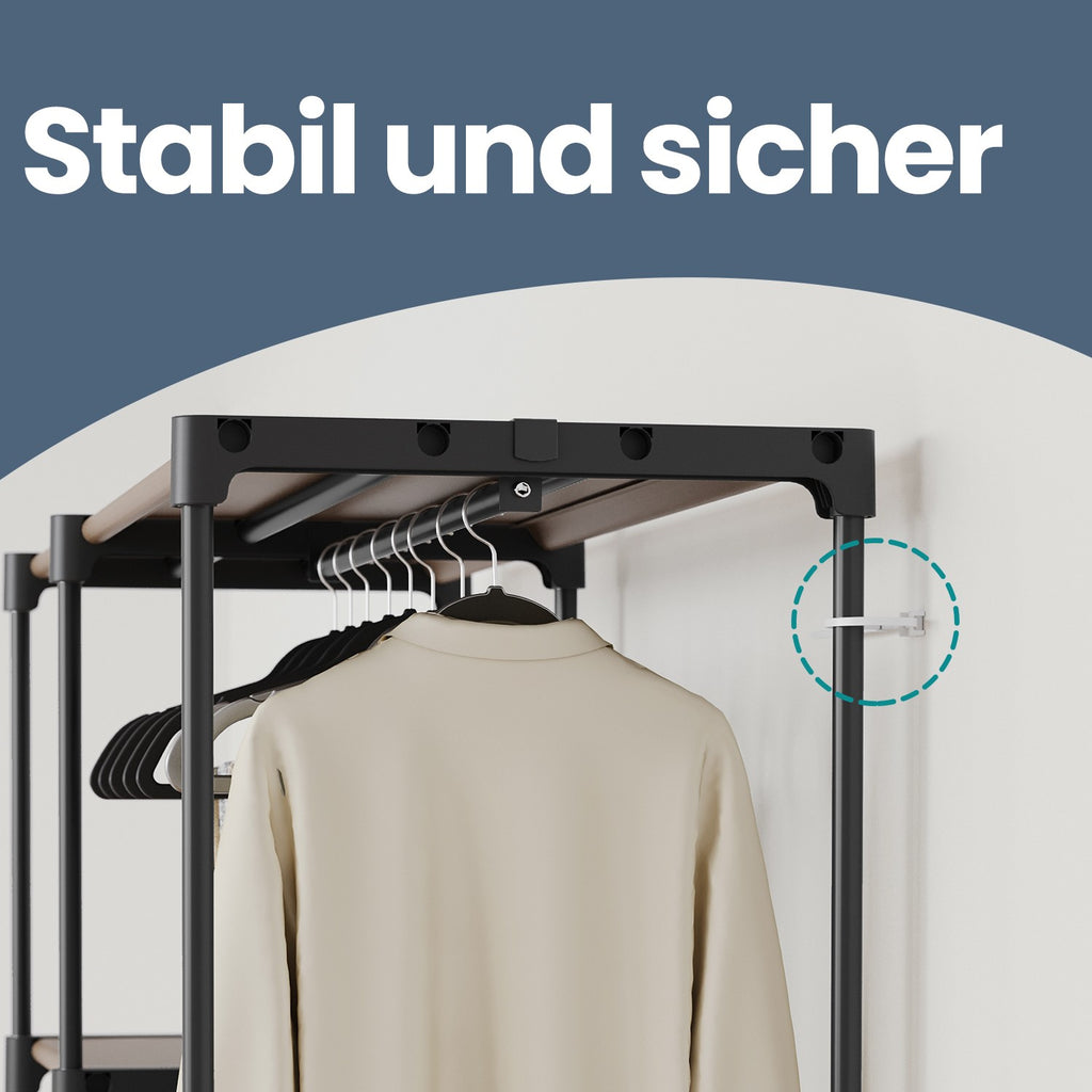Kleiderschrank offen mit Kleiderstangen 43 x 124 x 182 cm Taupe