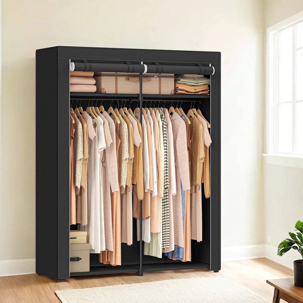 Kleiderschrank, Garderobe mit 2 Kleiderstangen, Kleidungsaufbewahrung