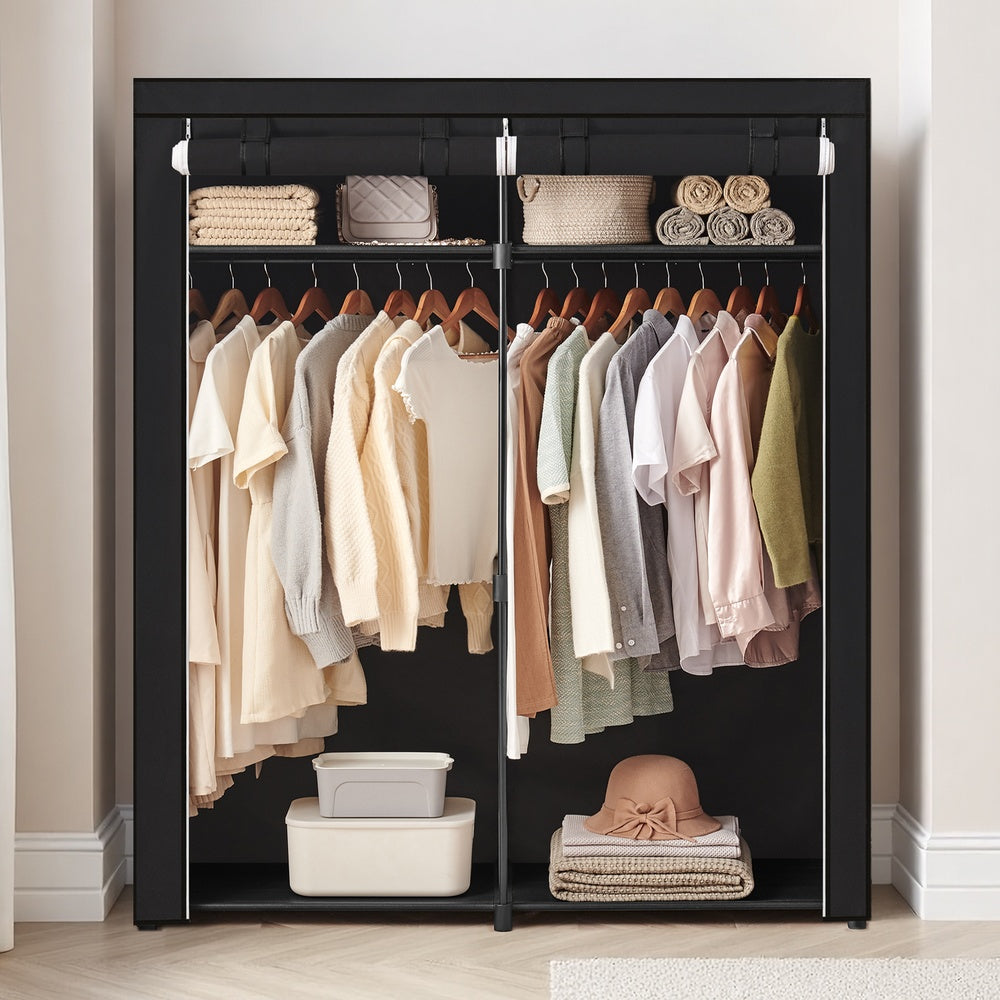 Kleiderschrank, Garderobe mit 2 Kleiderstangen, Kleidungsaufbewahrung